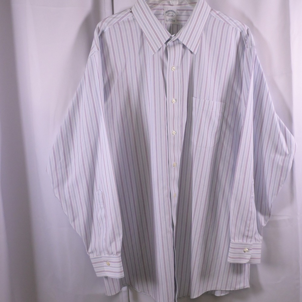 Brooks Brothers‎ Stripe Non Iron Dress Shirt Mens 17.5‑33 Supima Cotton
